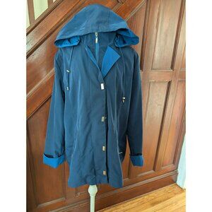 Breckenridge Womens XL Navy Blue Hooded Rain Jacket Front Zipper Snap Closures